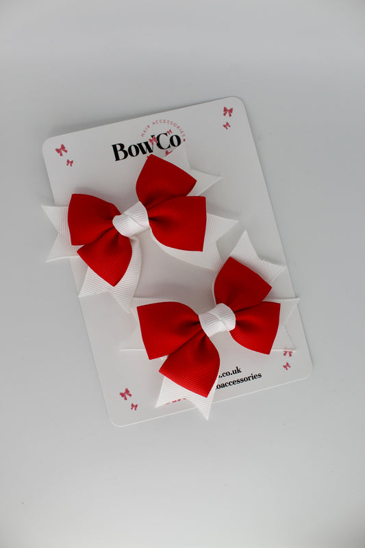 Knot Bow Set - Clip - Red and White