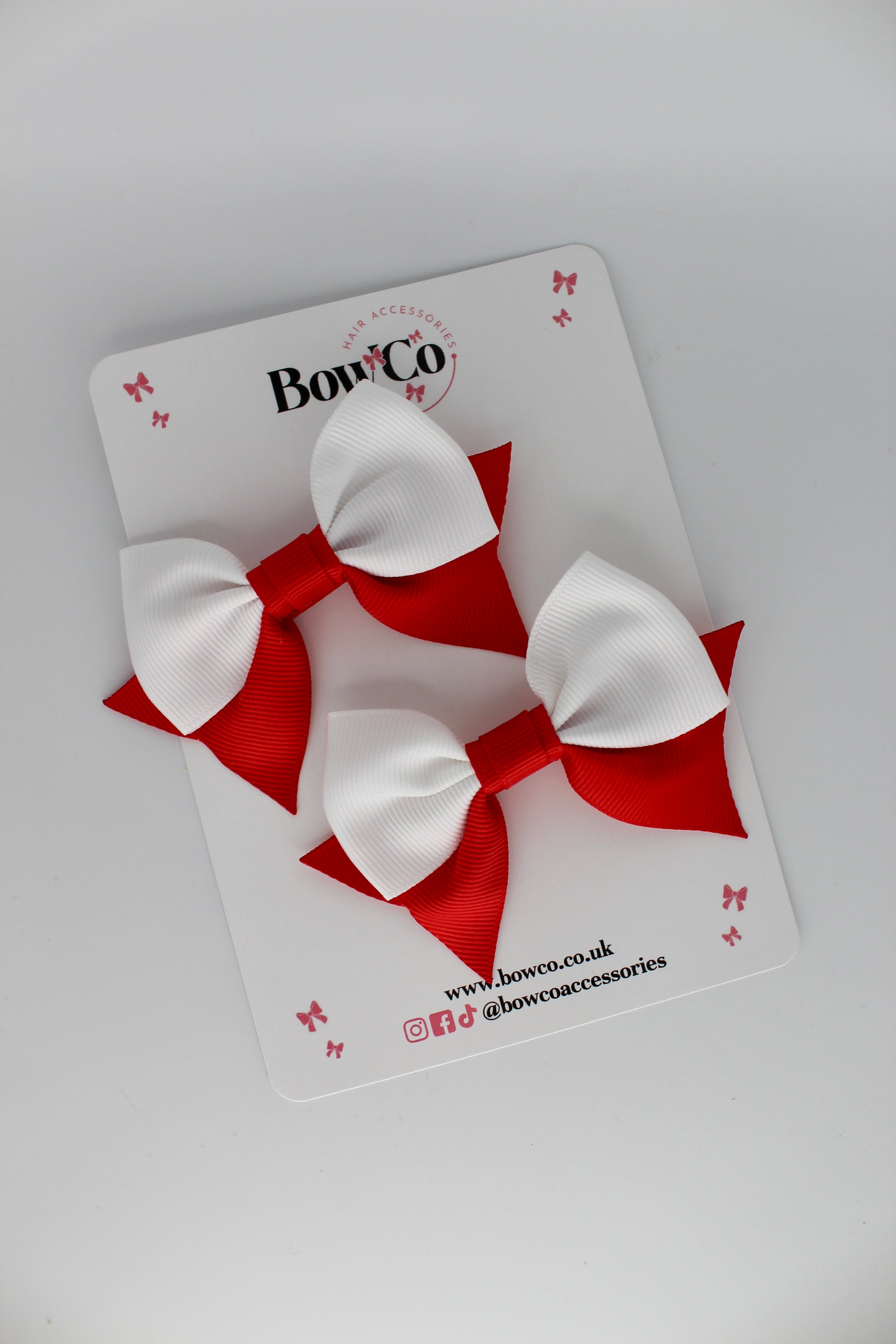 Double Knot Bow Tail Set - Clip - Red and White