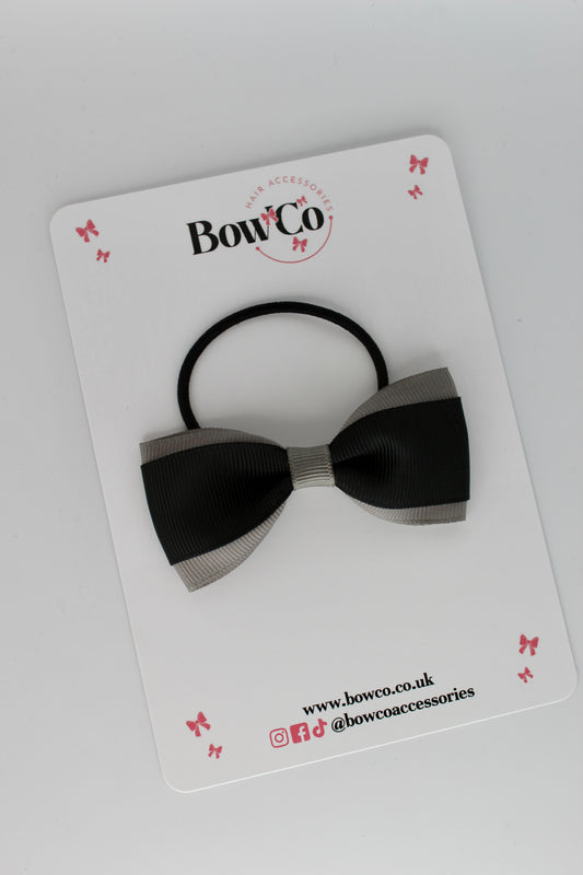 3 Inch Tuxedo Bow - Elastic - Black and Metal Grey