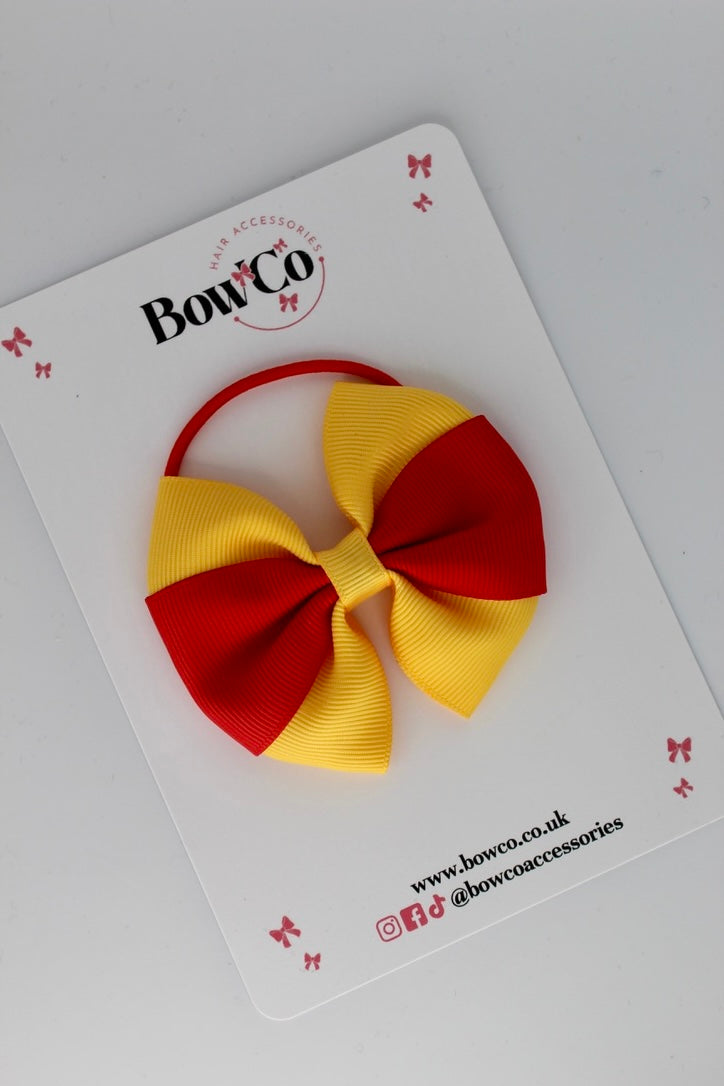 Red and Yellow Gold - Round Tuxedo Bow - Elastic