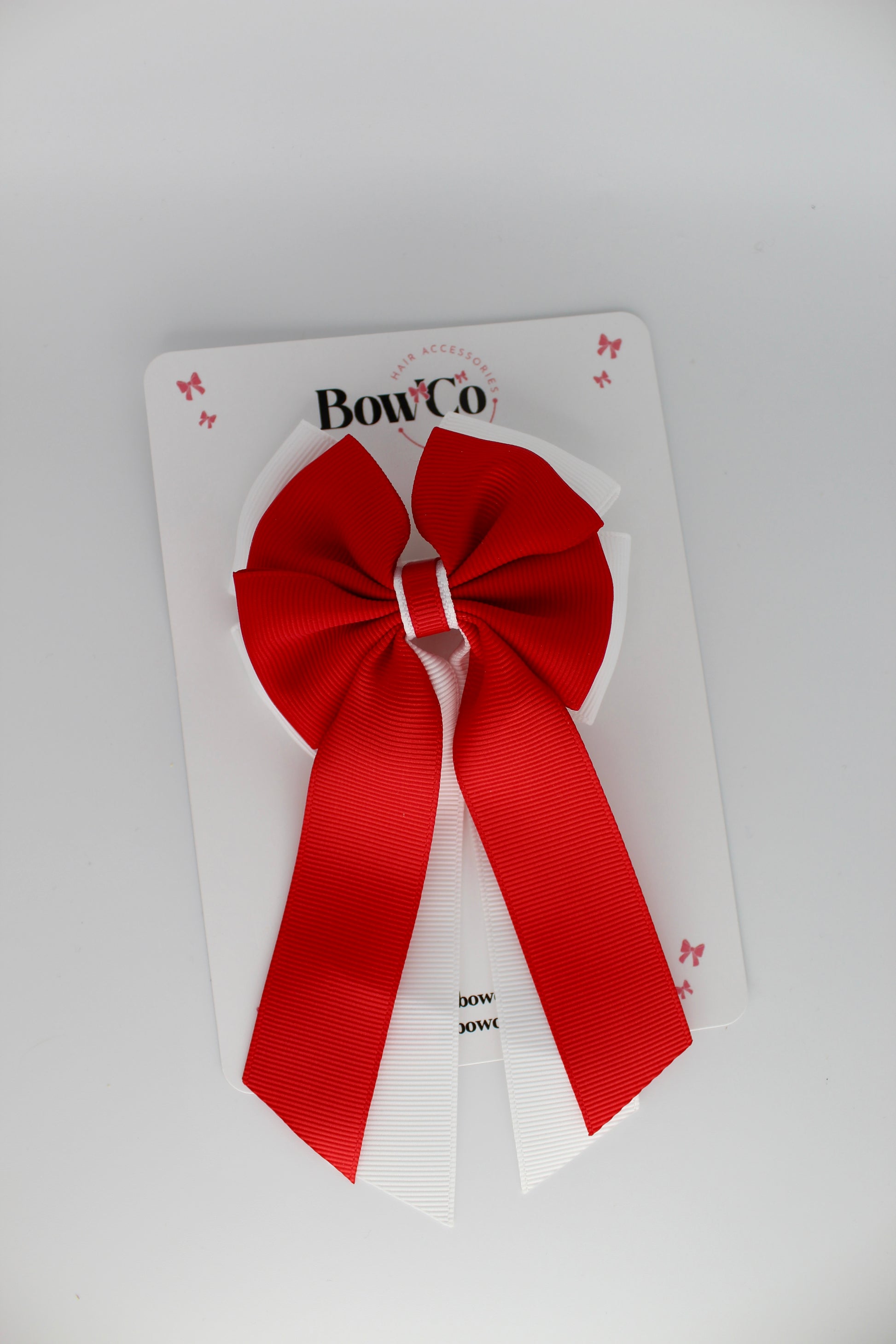 Layer Edge Tail Bow - Clip - Red and White