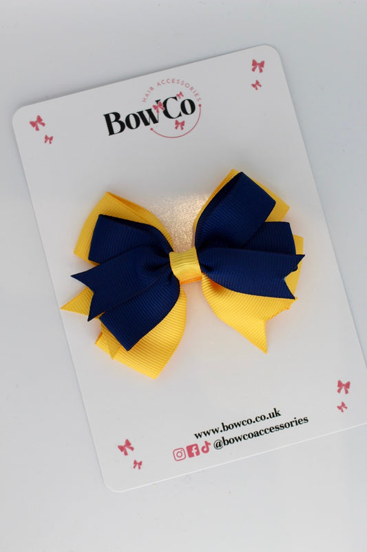 Navy Blue and Yellow Gold - Double Tail Bow - Clip