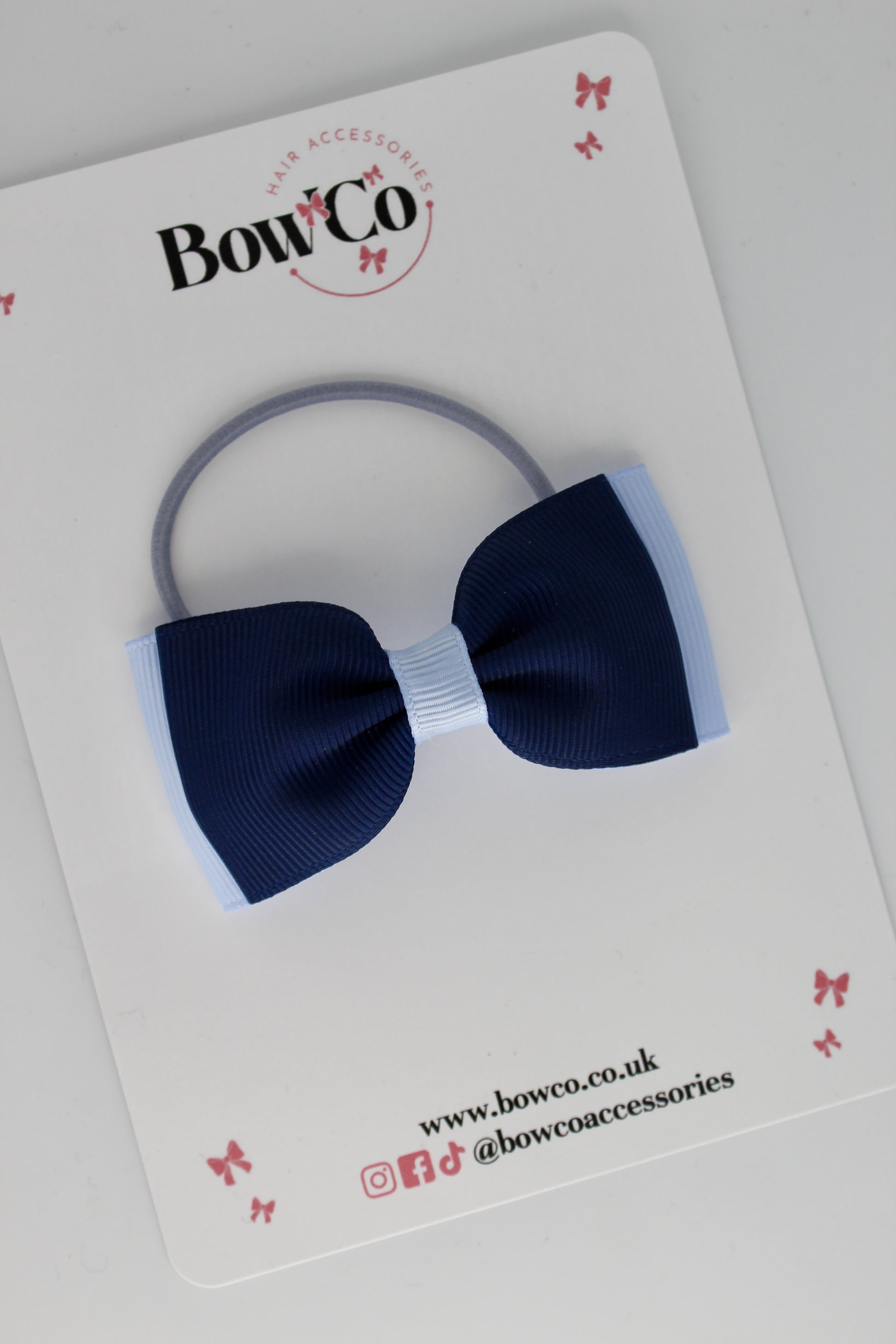 Navy and Bluebell - Double Lapel Bow - Elastic