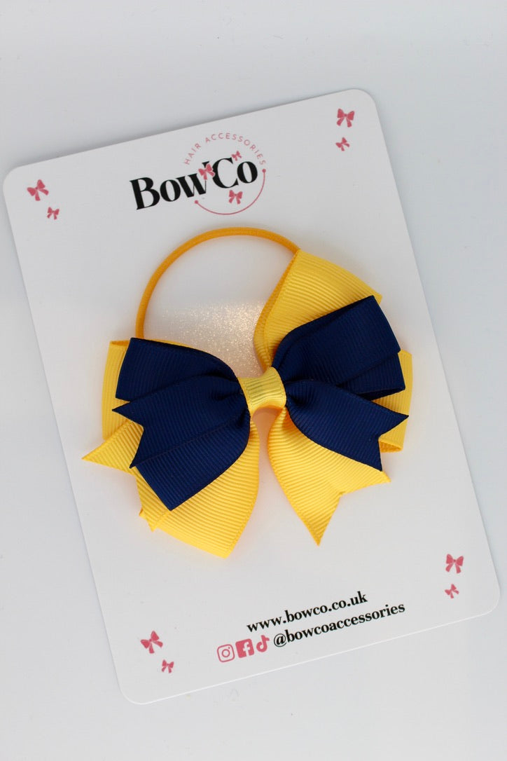 Navy and Yellow Gold - Double Tail Bow - Elastic