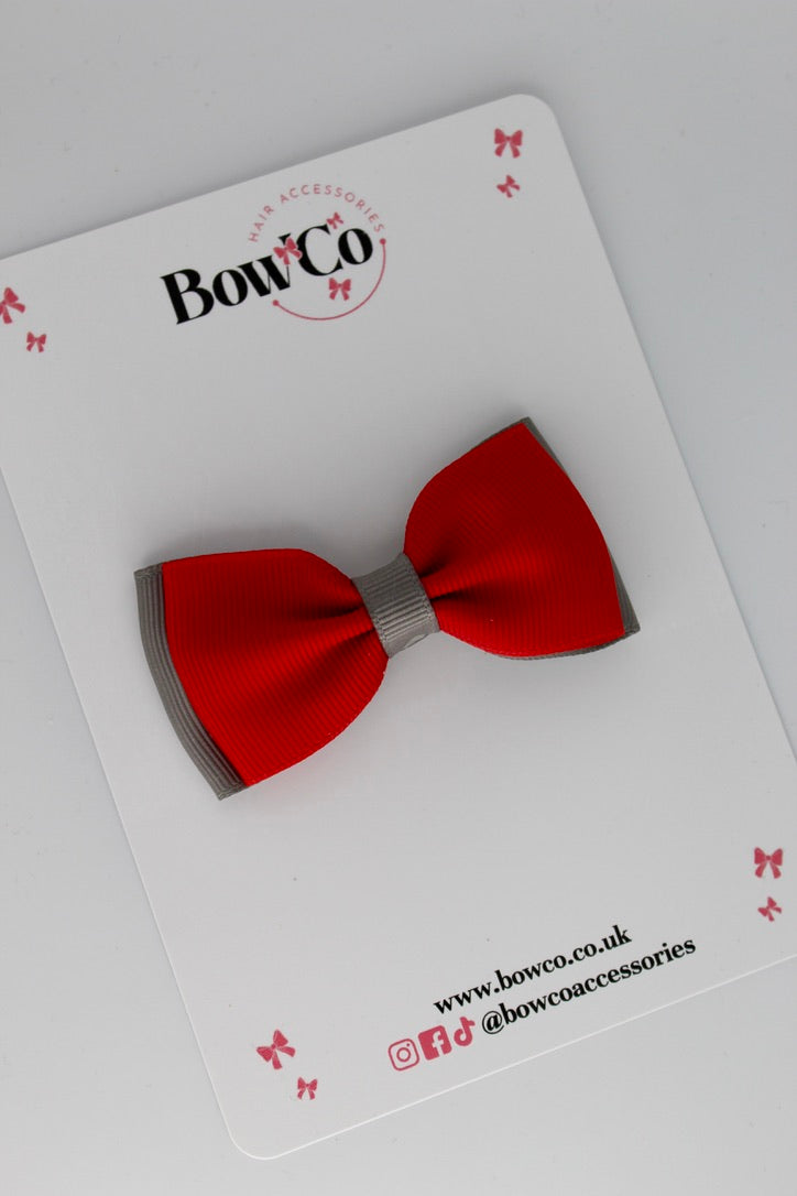 Red and Metal Grey - Tuxedo Bow - Clip