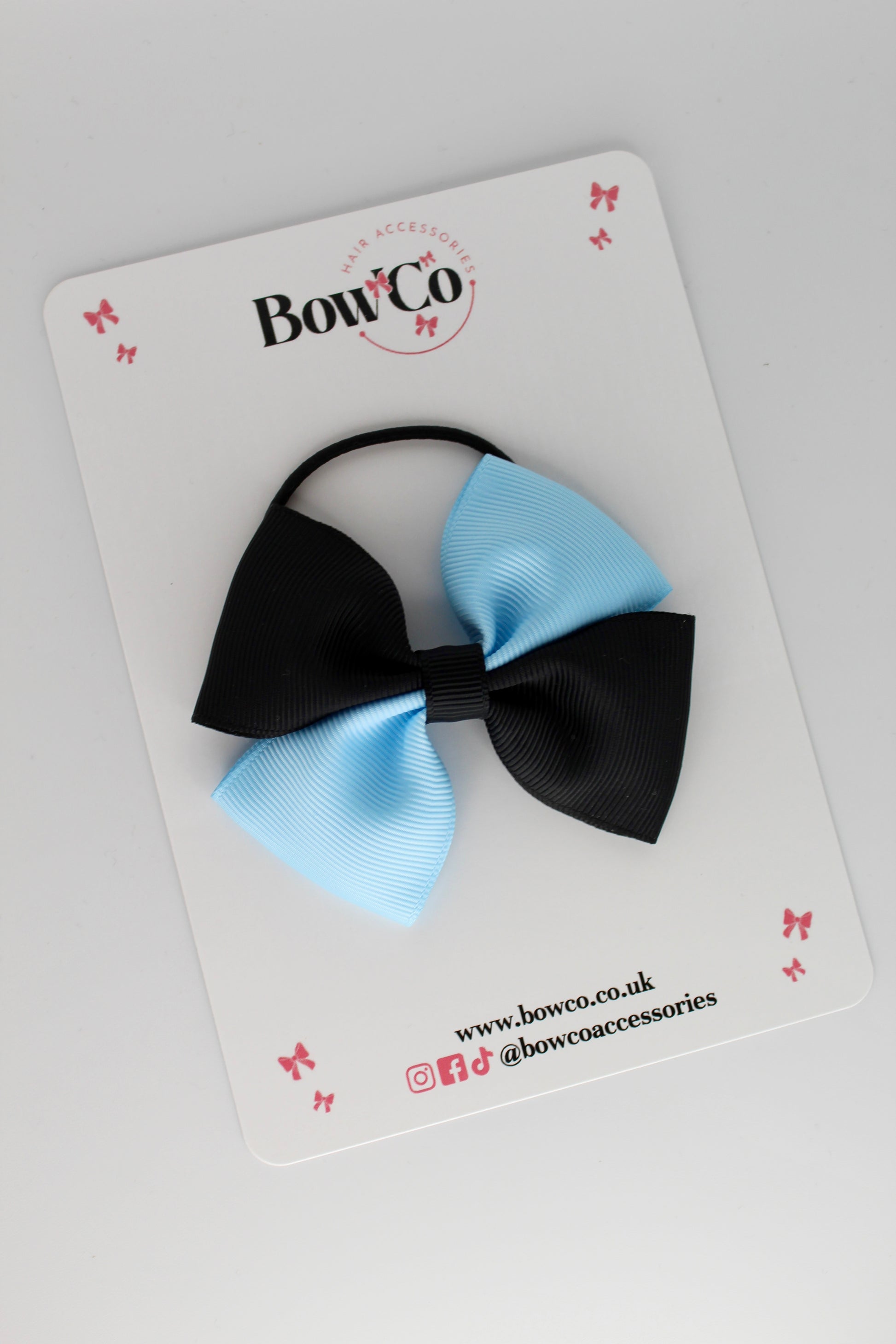 3 Inch Twist Bow - Elastic Band - Black and Blue Topaz