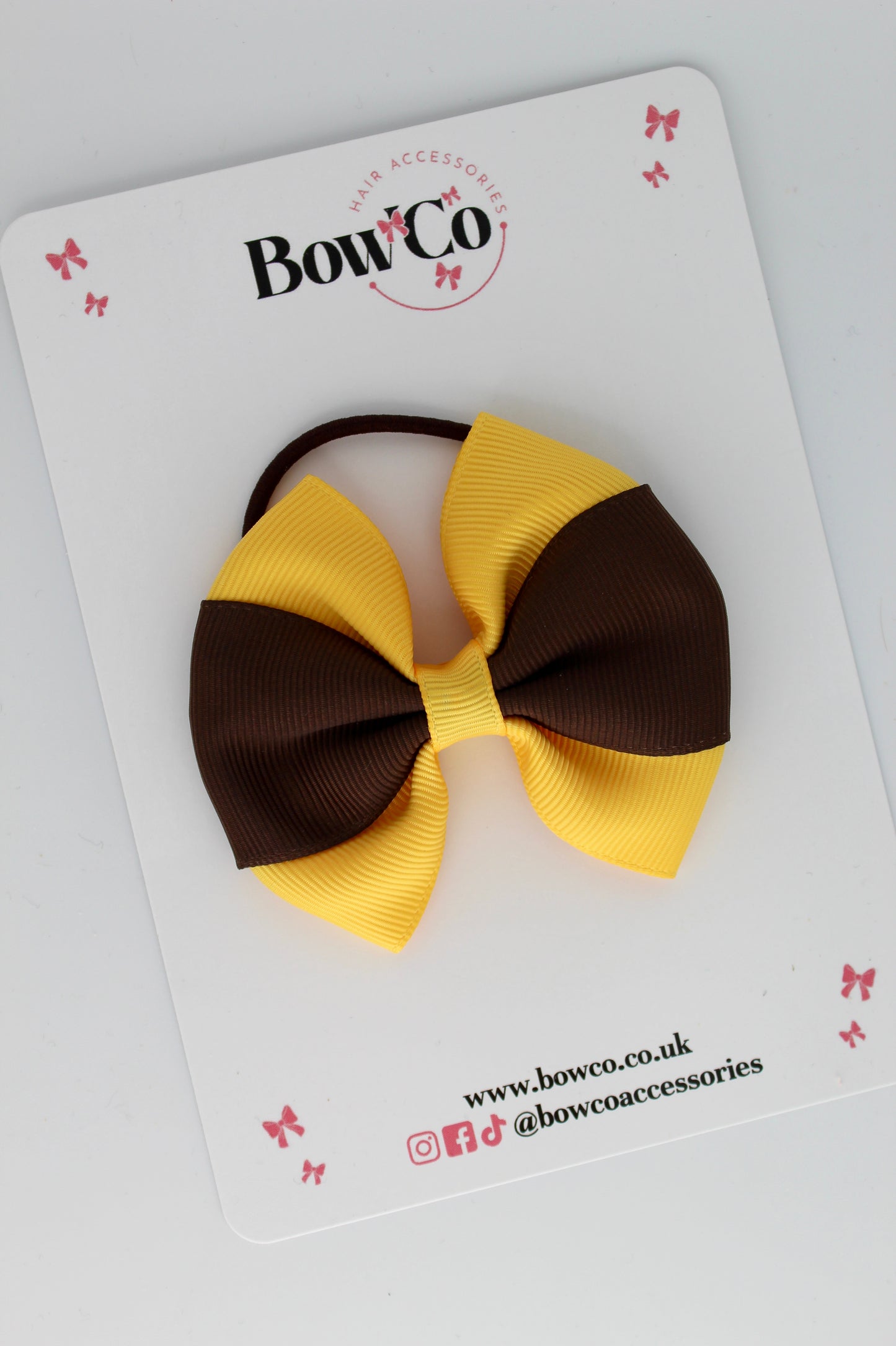 Brown and Yellow Gold - Round Tuxedo Bow Set - Elastic