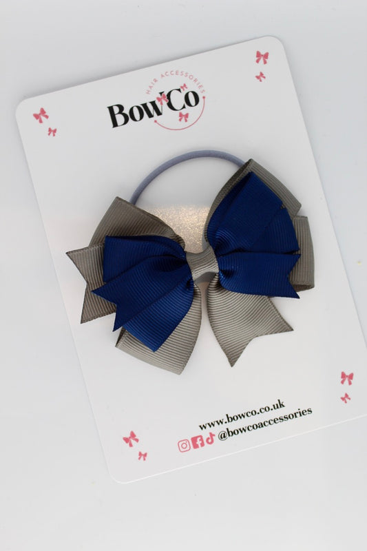 Navy and Metal Grey - Double Tail Bow Set - Elastic