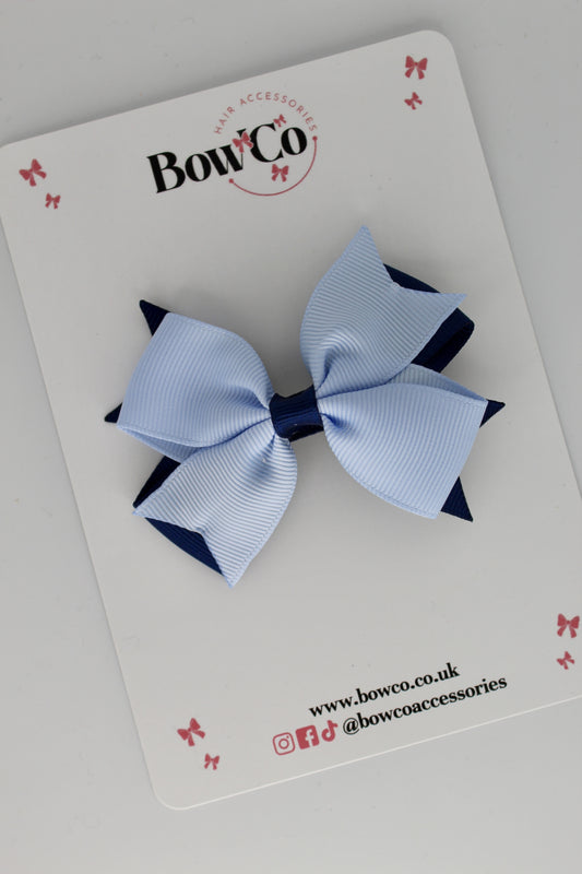 Navy Blue and Bluebell - Layer Tail Bow - Clip