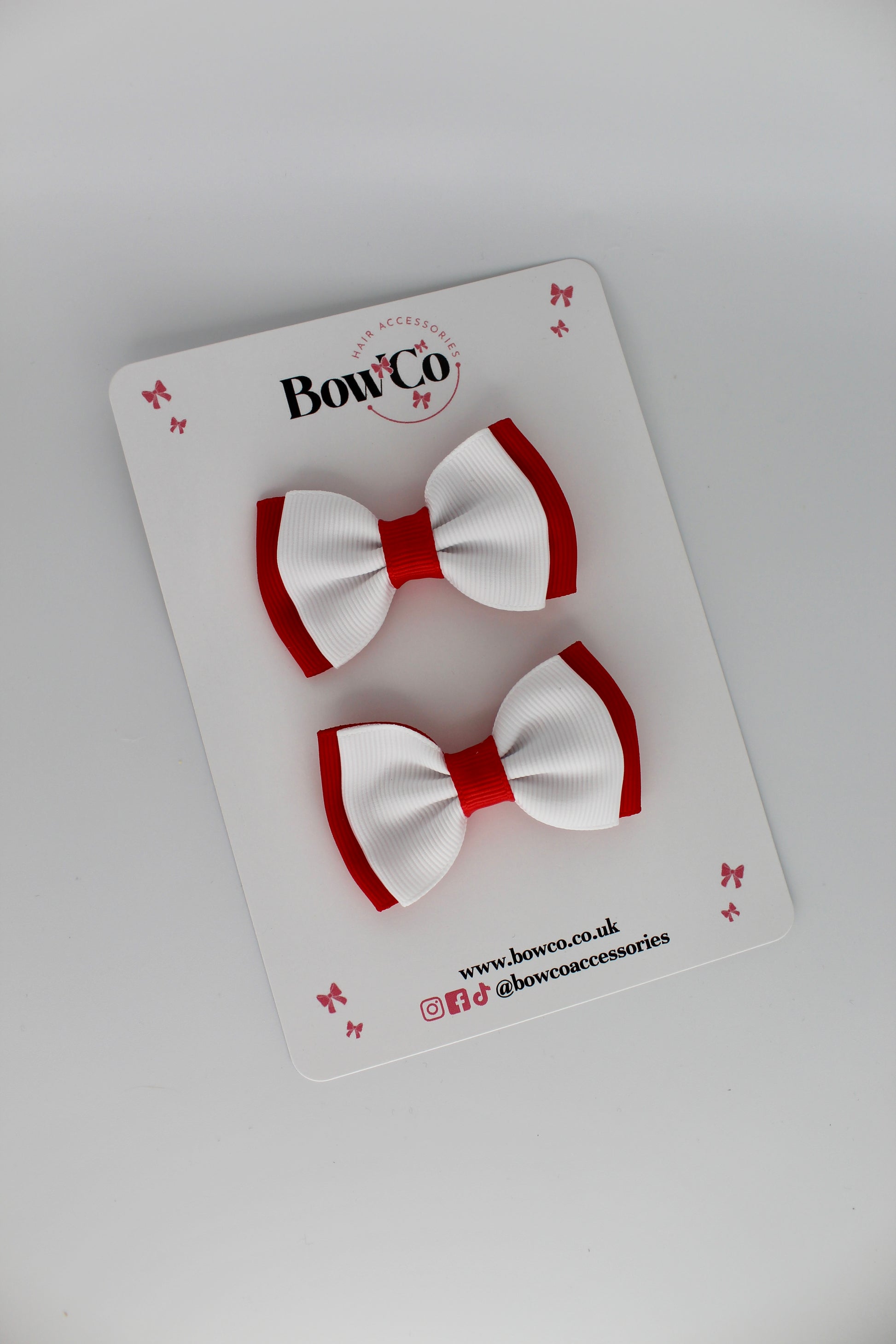 Double Bow Set - Clip - Red and White