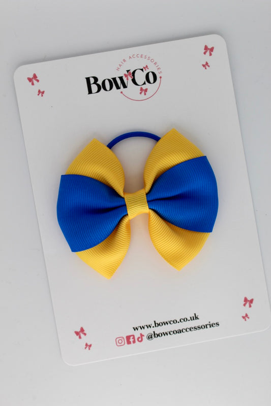 Royal Blue and Yellow Gold - Round Tuxedo Bow Set - Elastic