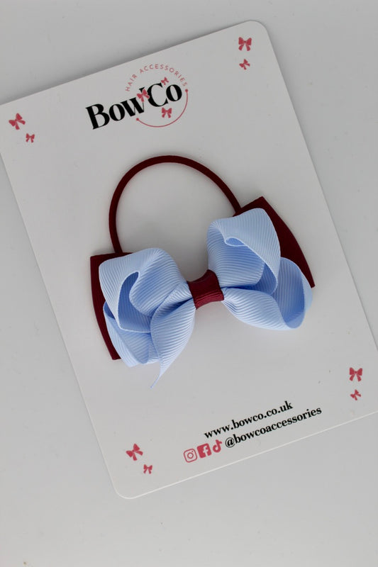 Burgundy and Bluebell - Ruffle Bow - Elastic