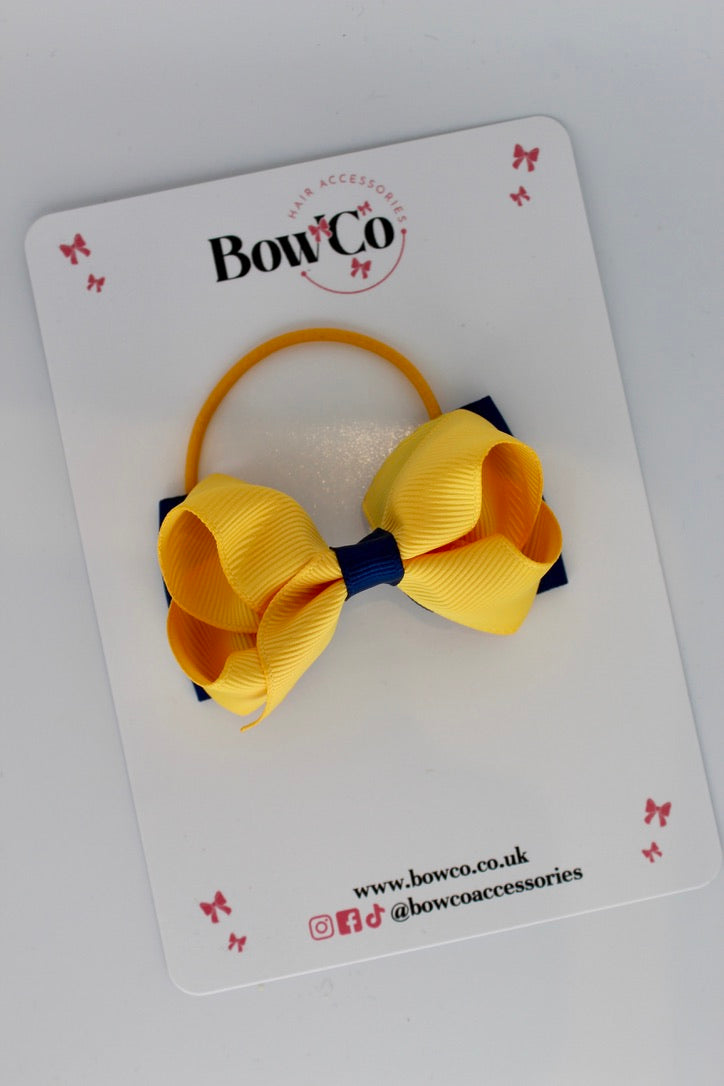 Navy and Yellow Gold - Ruffle Bow - Elastic