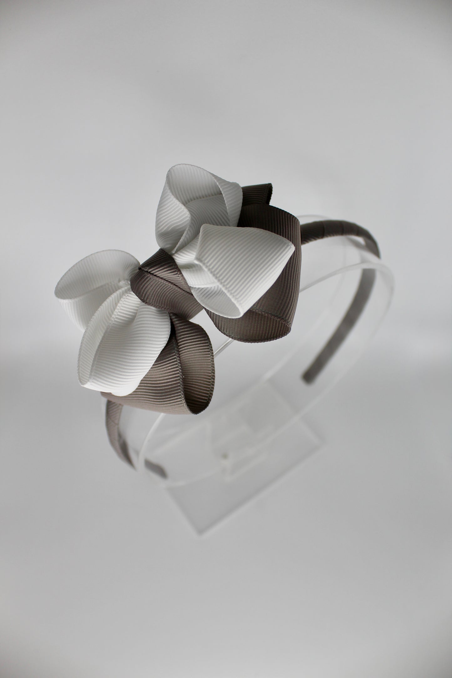 Double Loop Hair Band - Metal Grey and White