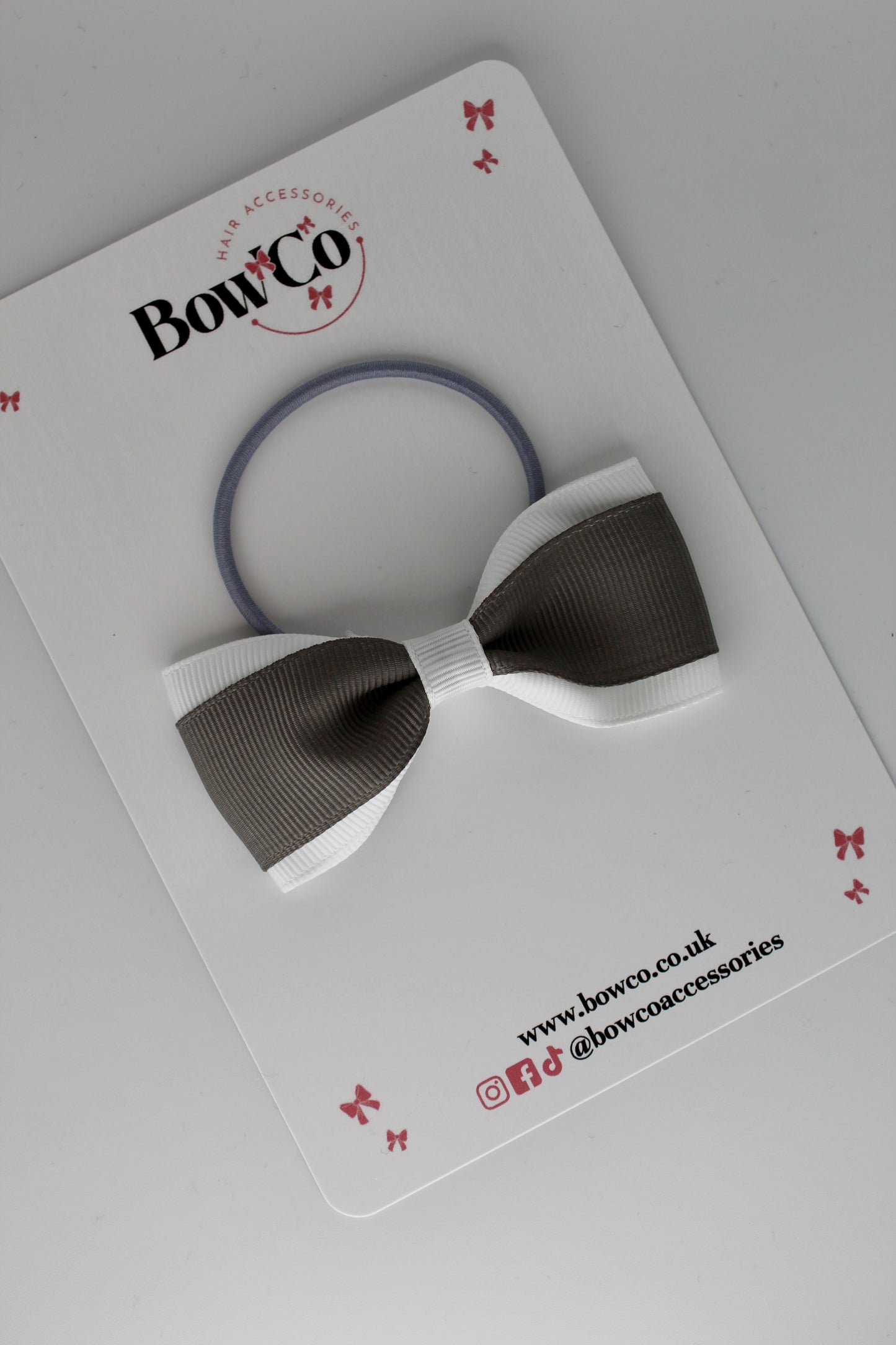 Metal Grey and White - Tuxedo Bow - Elastic