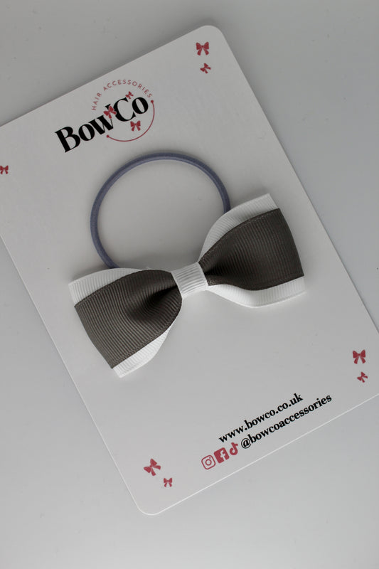 Metal Grey and White - Tuxedo Bow - Elastic