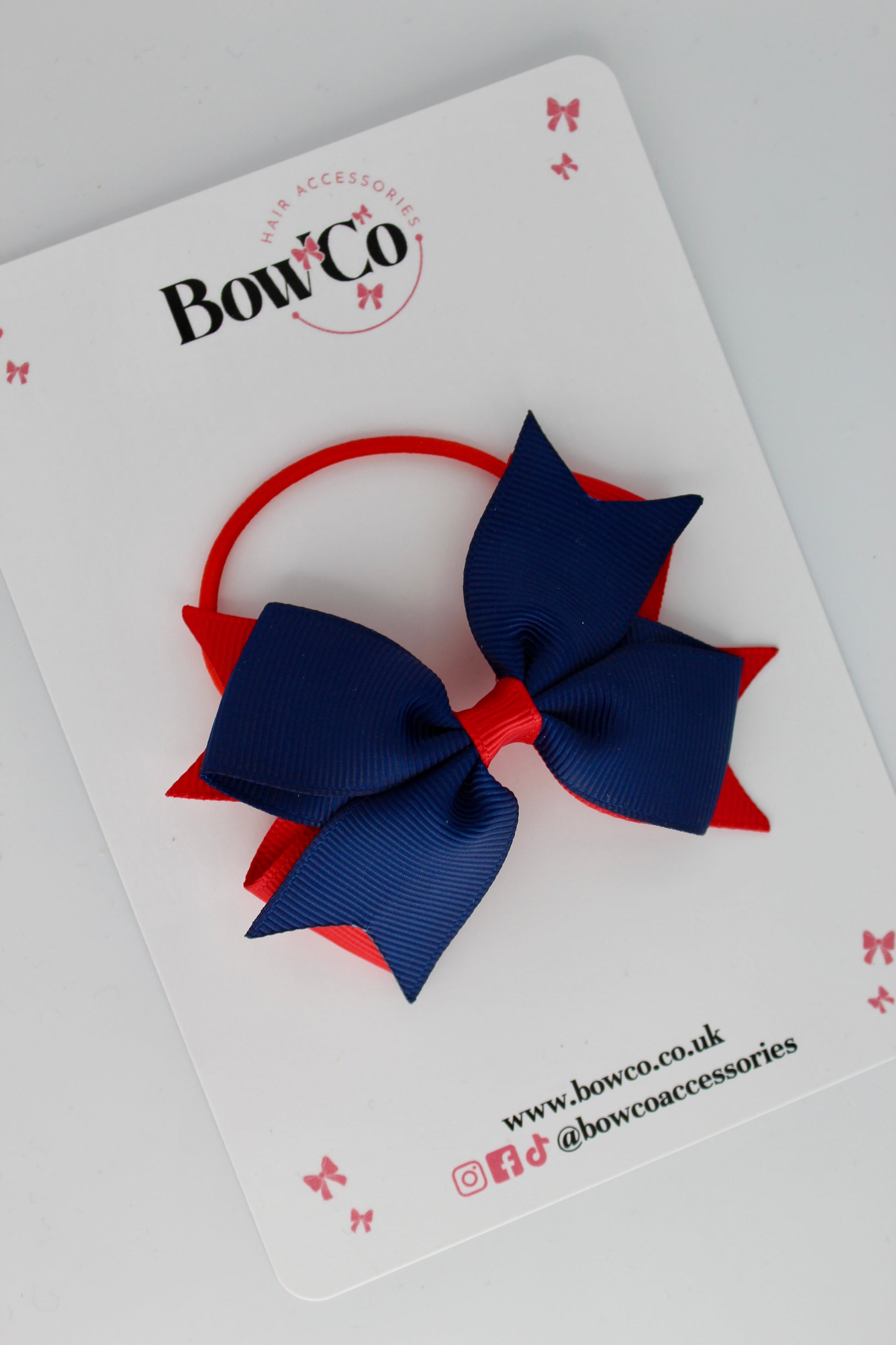 Red and Navy Blue - Layer Tail Bow - Elastic