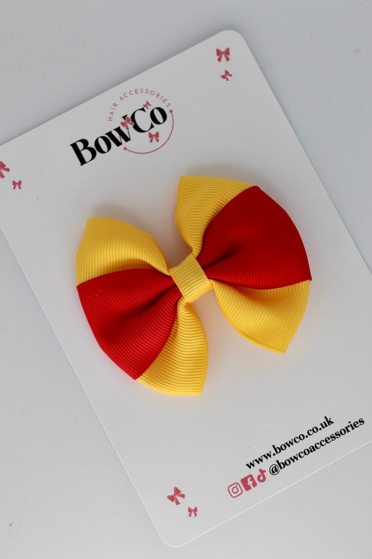 Red and Yellow Gold - Round Tuxedo Bow - Clip