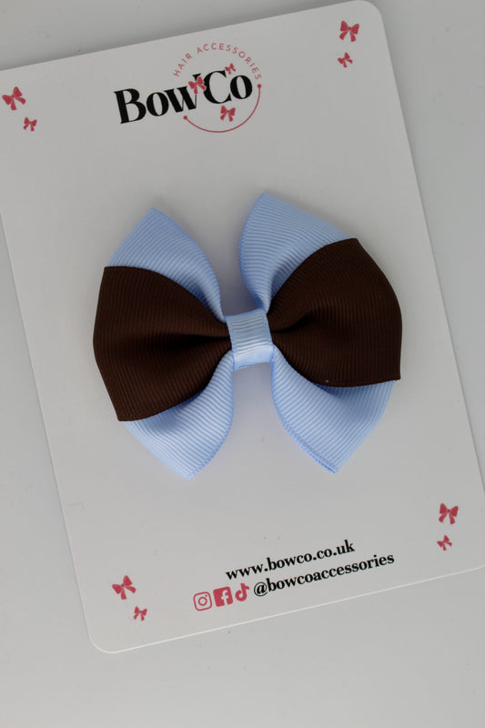 Bluebell and Brown - Round Tuxedo Bow - Clip