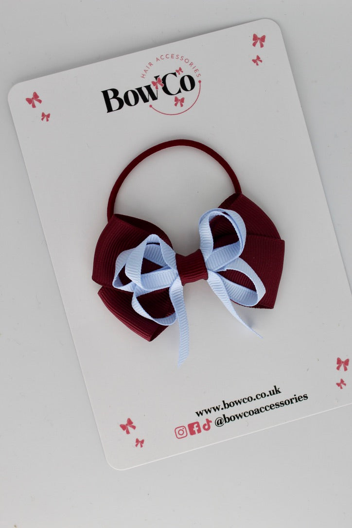 Double Bow - Elastic - Burgundy and Bluebell