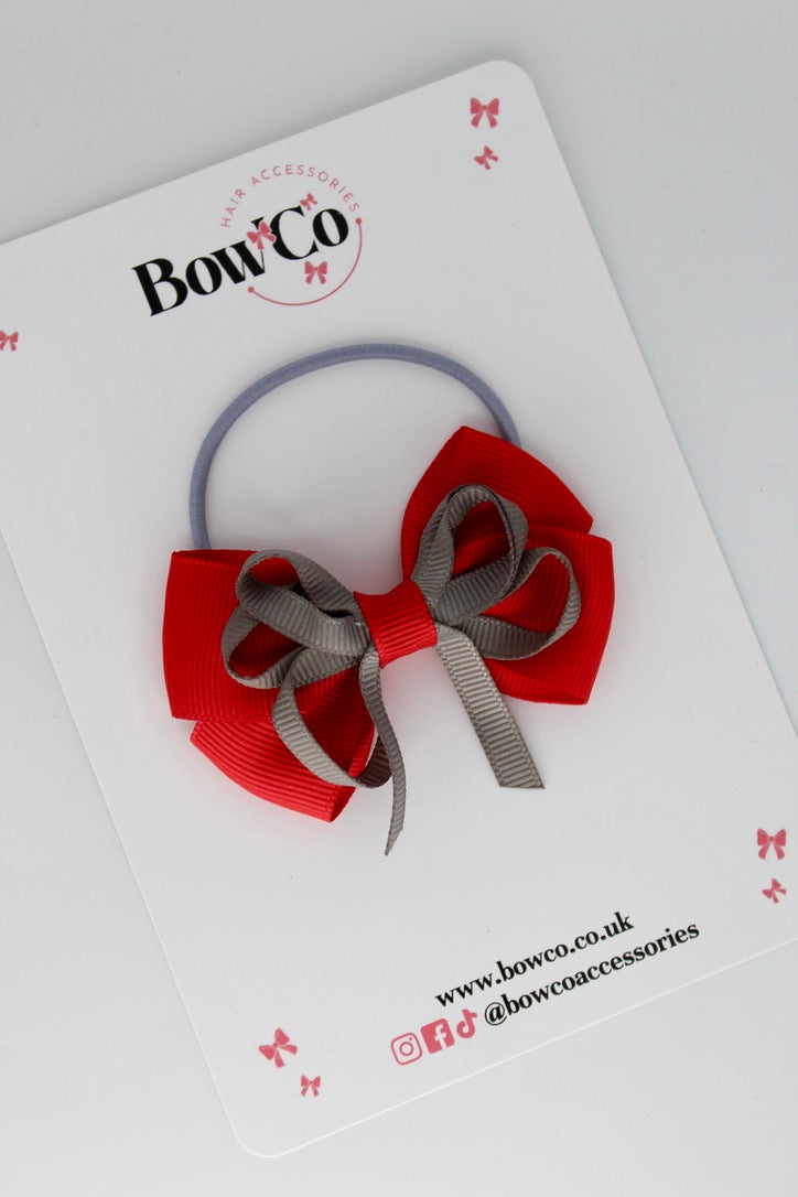 Red and Metal Grey - Double Bow Set - Elastic