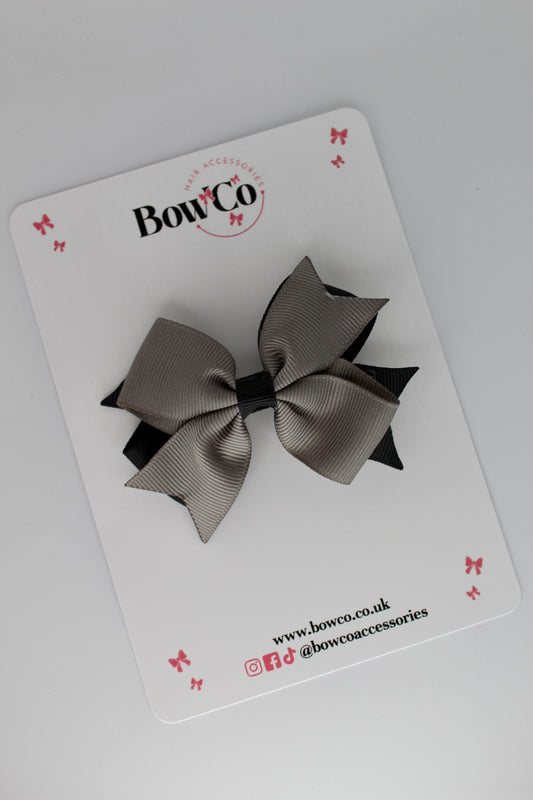 3 Inch Layer Tail Bow - Clip - Black and Metal Grey