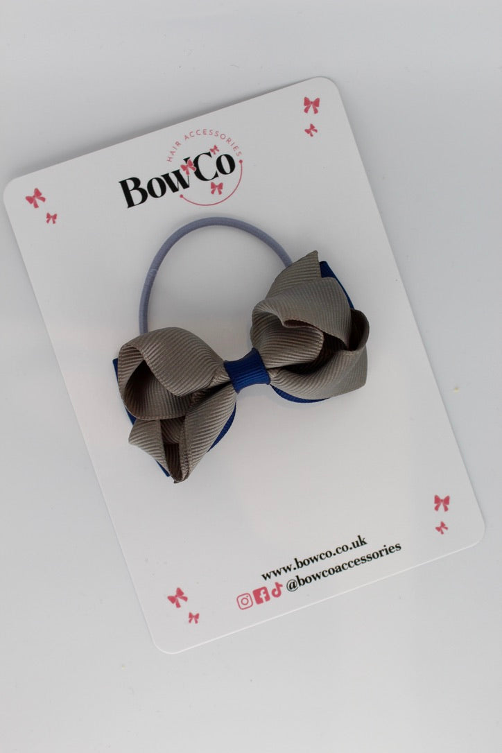 Navy and Metal Grey - Ruffle Bow - Elastic