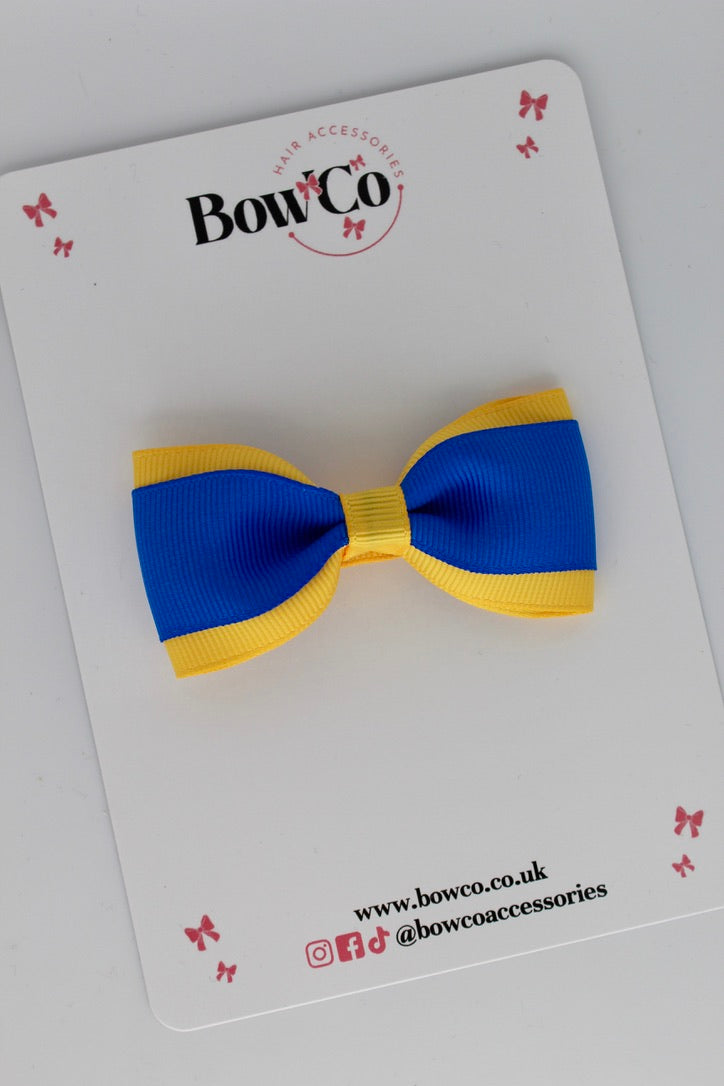 Royal Blue and Yellow Gold - Tuxedo Bow - Clip