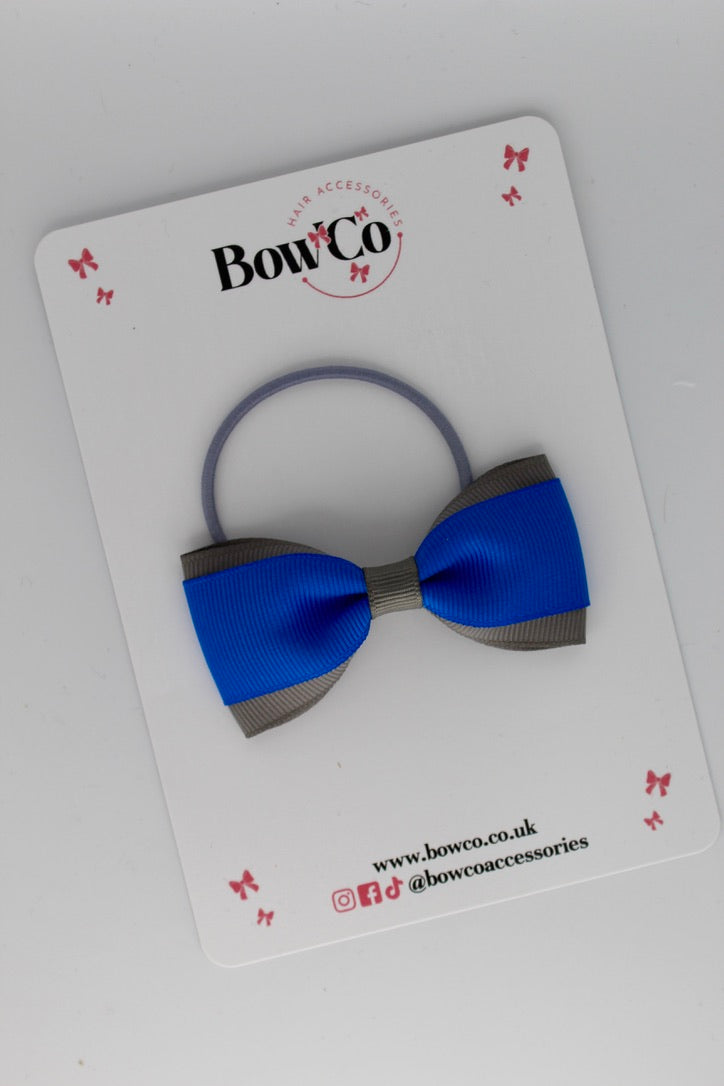 Royal Blue and Metal Grey - Tuxedo Bow - Elastic