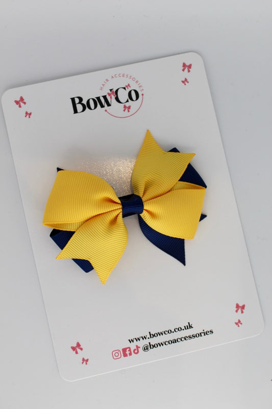 Navy Blue and Yellow Gold - Layer Tail Bow - Clip