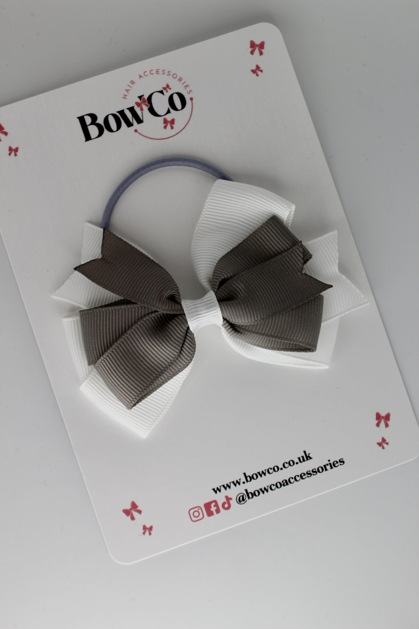 Metal Grey and White - Double Tail Bow - Elastic