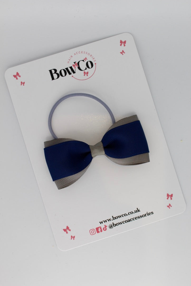 Navy and Metal Grey - Tuxedo Bow - Elastic