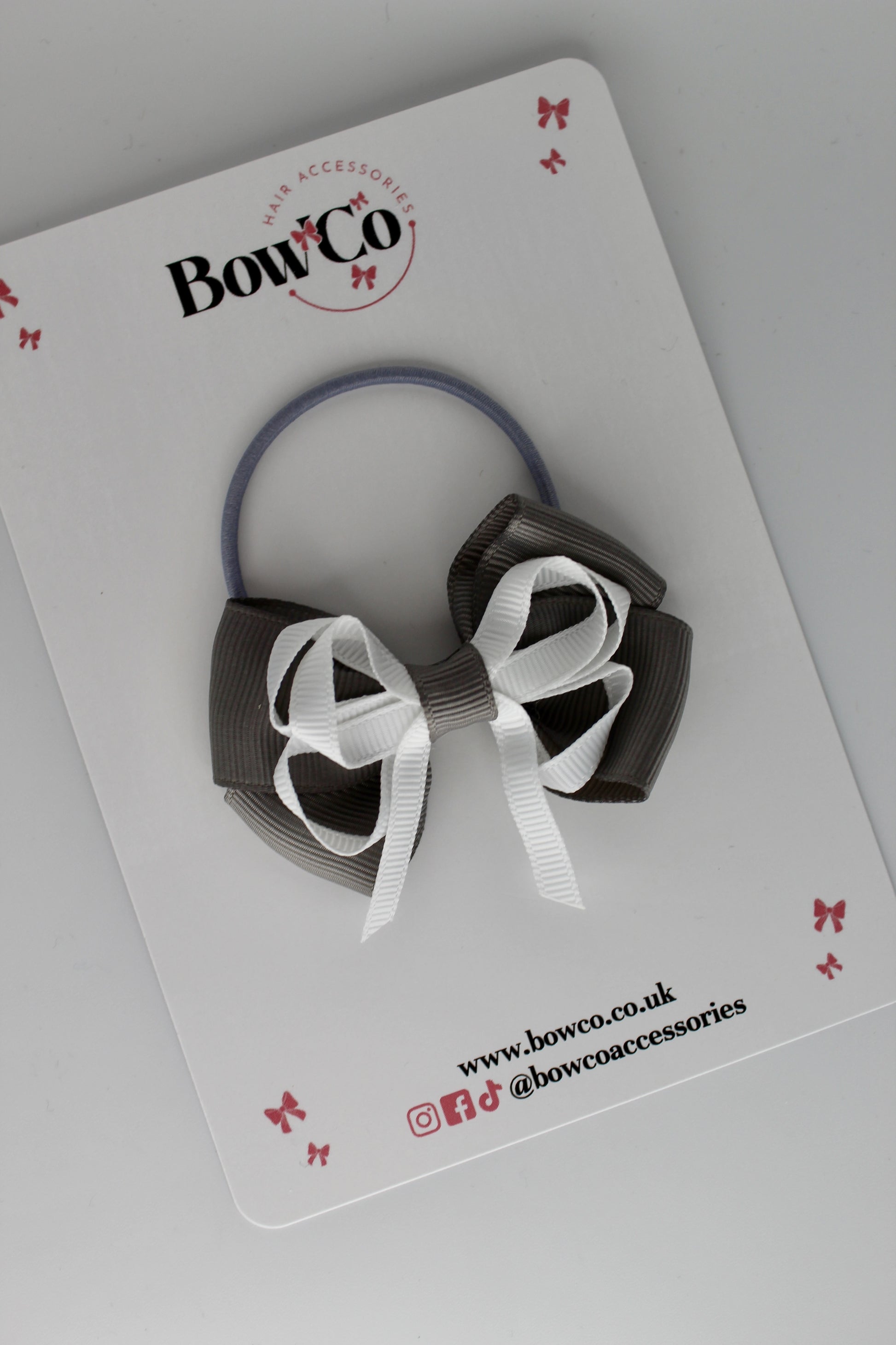 Metal Grey and White - Double Bow - Elastic