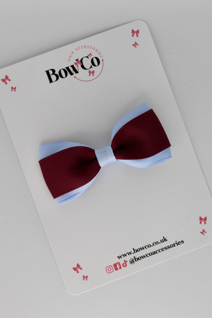 Burgundy and Bluebell - Tuxedo Bow - Clip