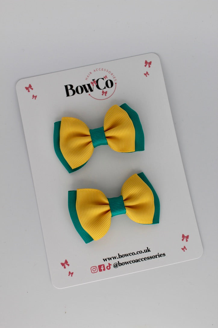 Jade Green and Yellow Gold - Double Bow Set - Clip