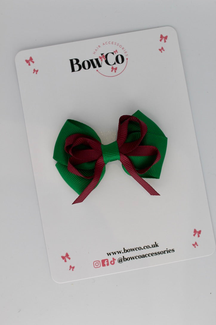 Forest Green and Burgundy - Double Bow - Clip