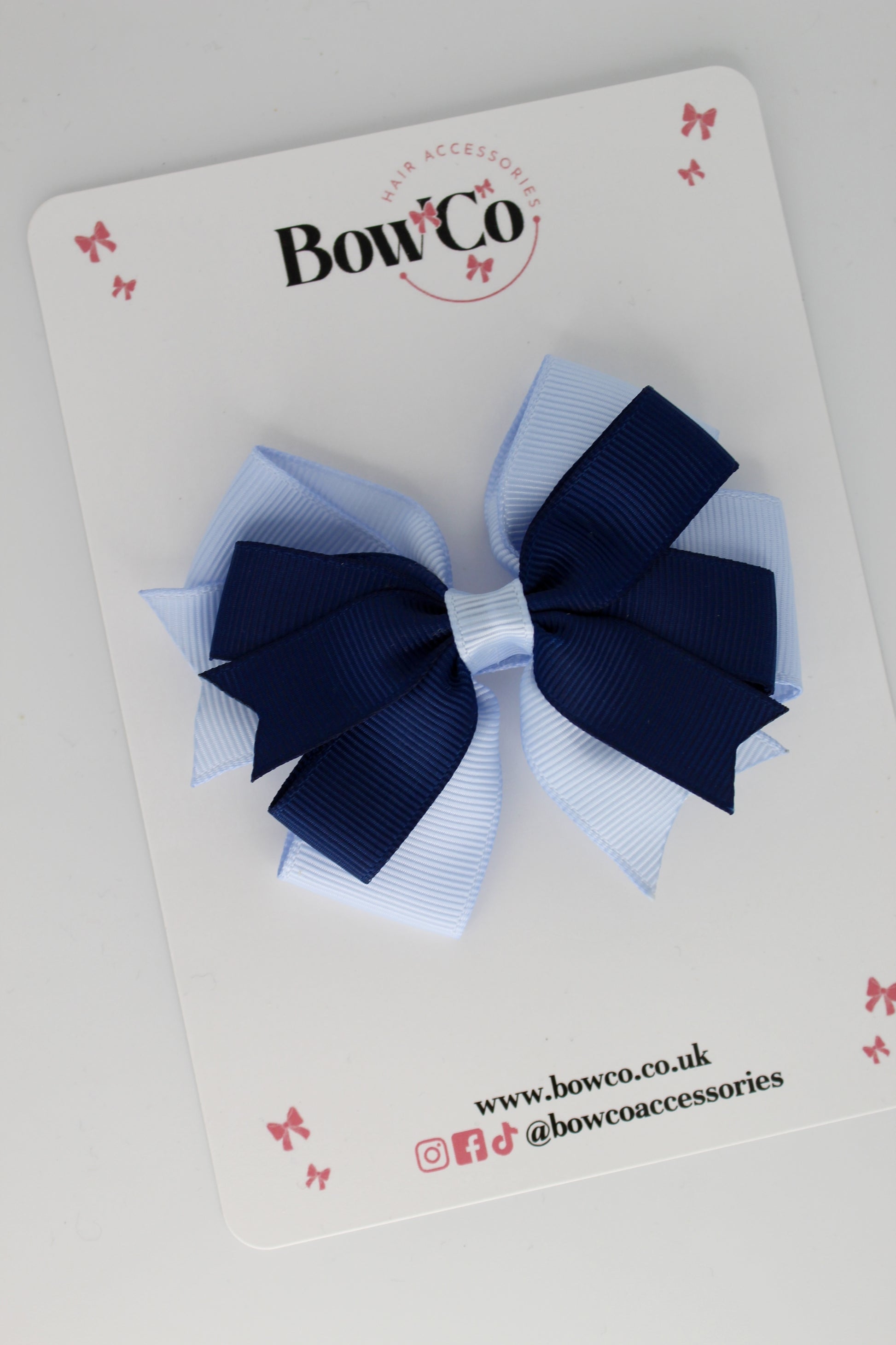 Navy Blue and Bluebell - Double Tail Bow - Clip