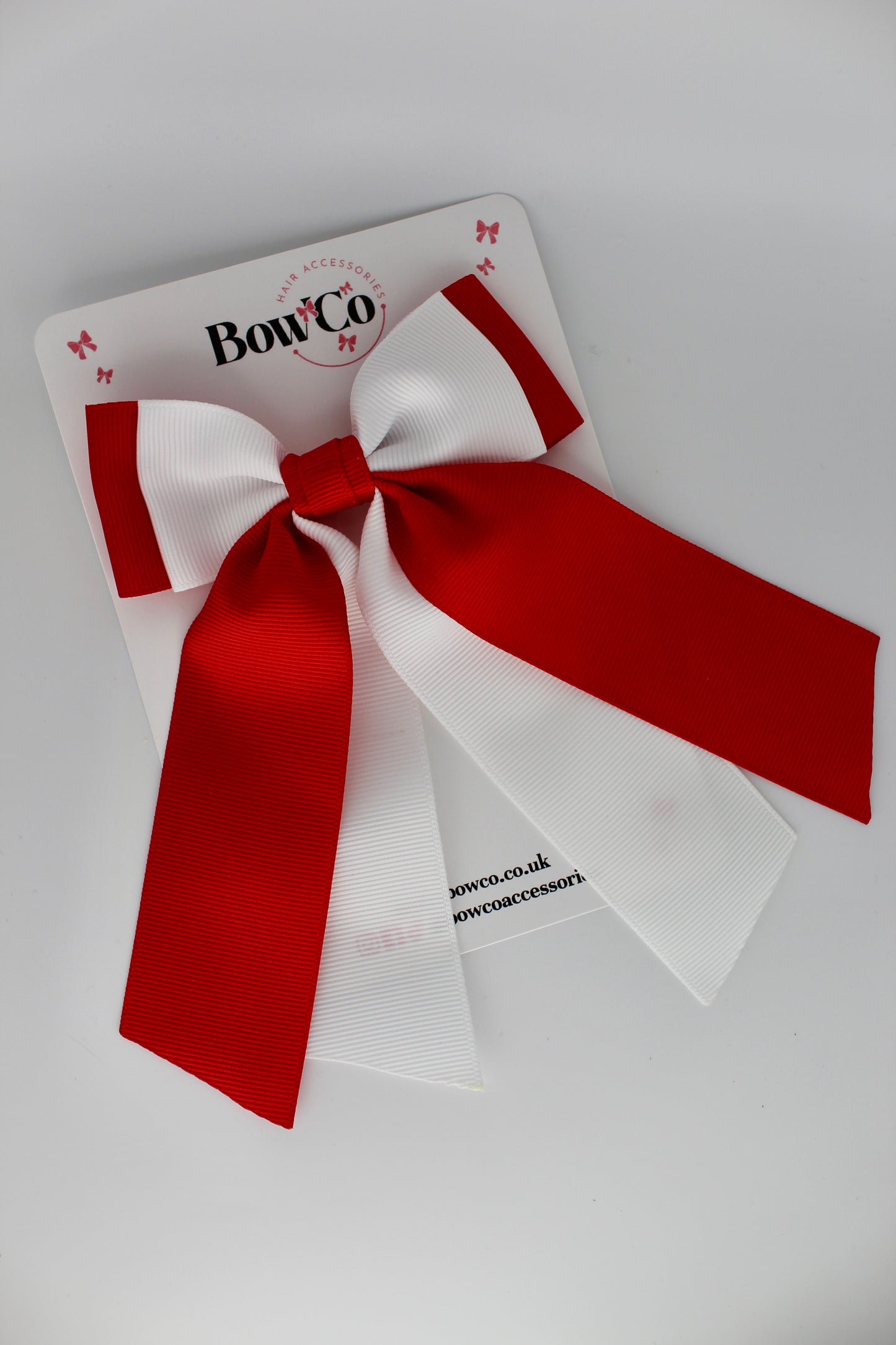 Double Layer Tail Bow - Clip - Red and White