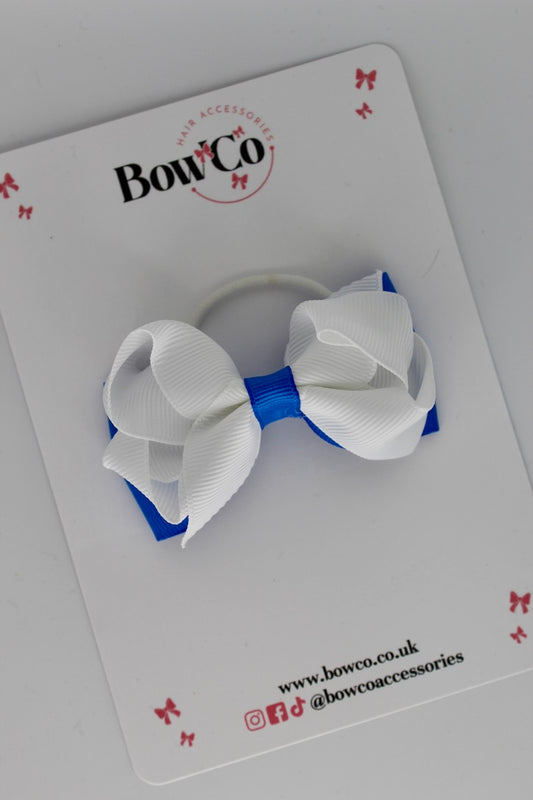 Royal Blue and White - Ruffle Bow - Elastic