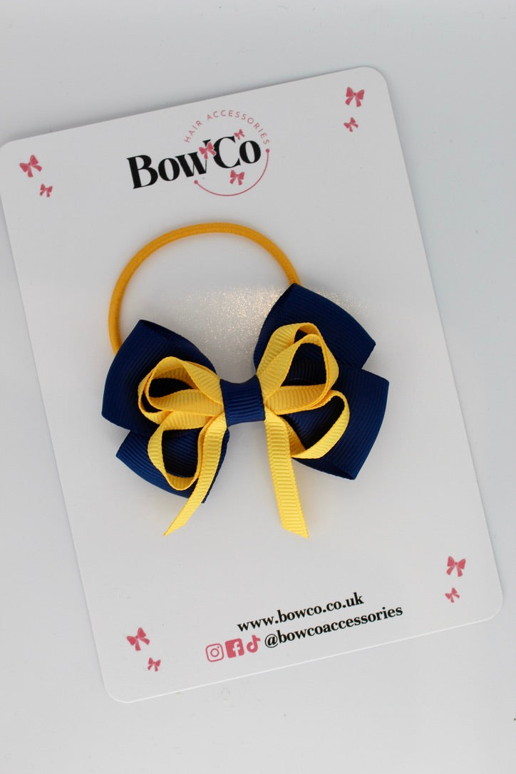 Navy Blue and Yellow Gold - Double Bow - Elastic