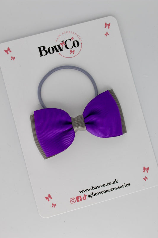 Purple and Metal Grey - Double Lapel Bow - Clip