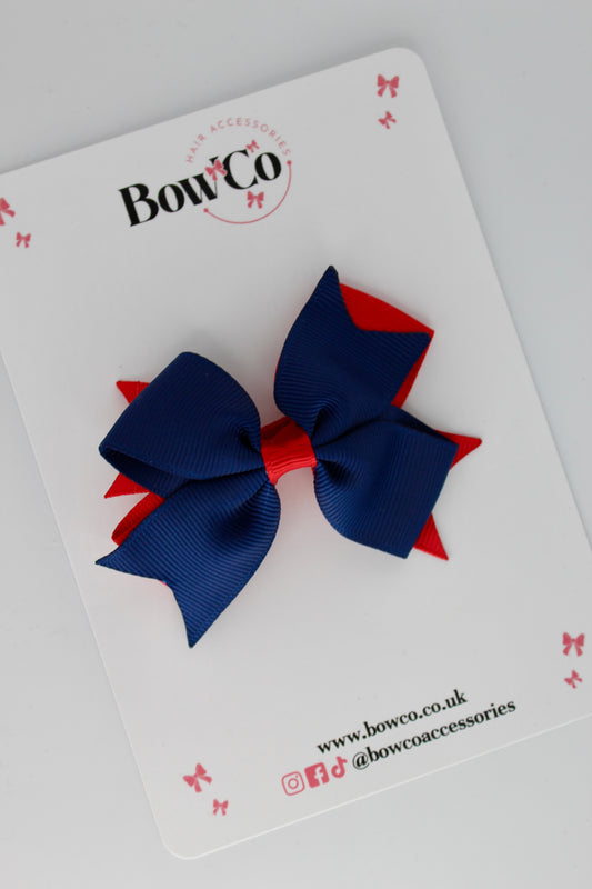 Red and Navy Blue - Layer Tail Bow - Clip