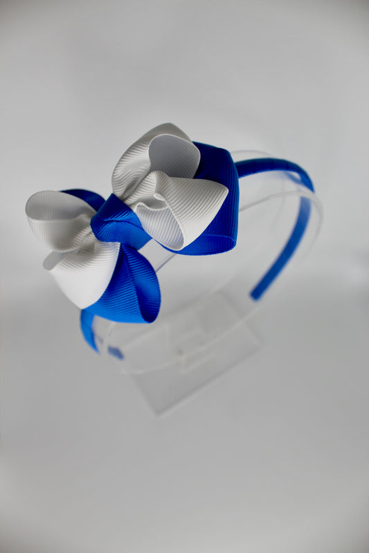 Double Loop Hair Band - Royal Blue and White