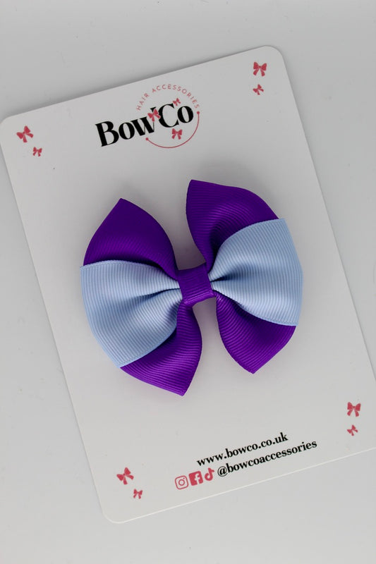 Purple and Bluebell - Round Tuxedo Bow - Clip