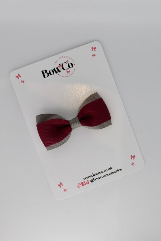 Burgundy and Metal Grey - Tuxedo Bow - Clip