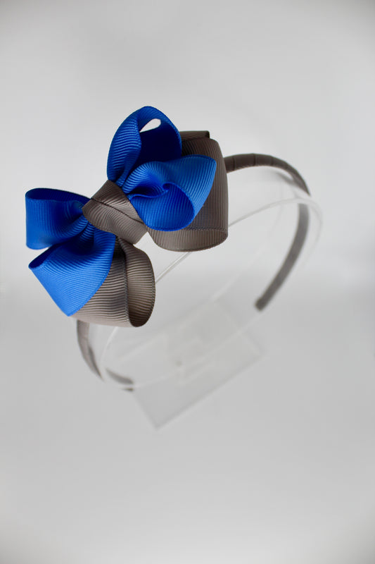 Double Loop Hair Band - Royal Blue and Grey