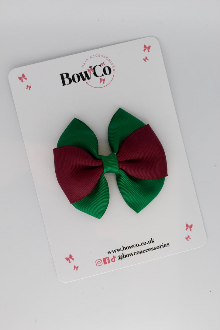 Forest Green and Burgundy - Round Tuxedo Bow - Clip