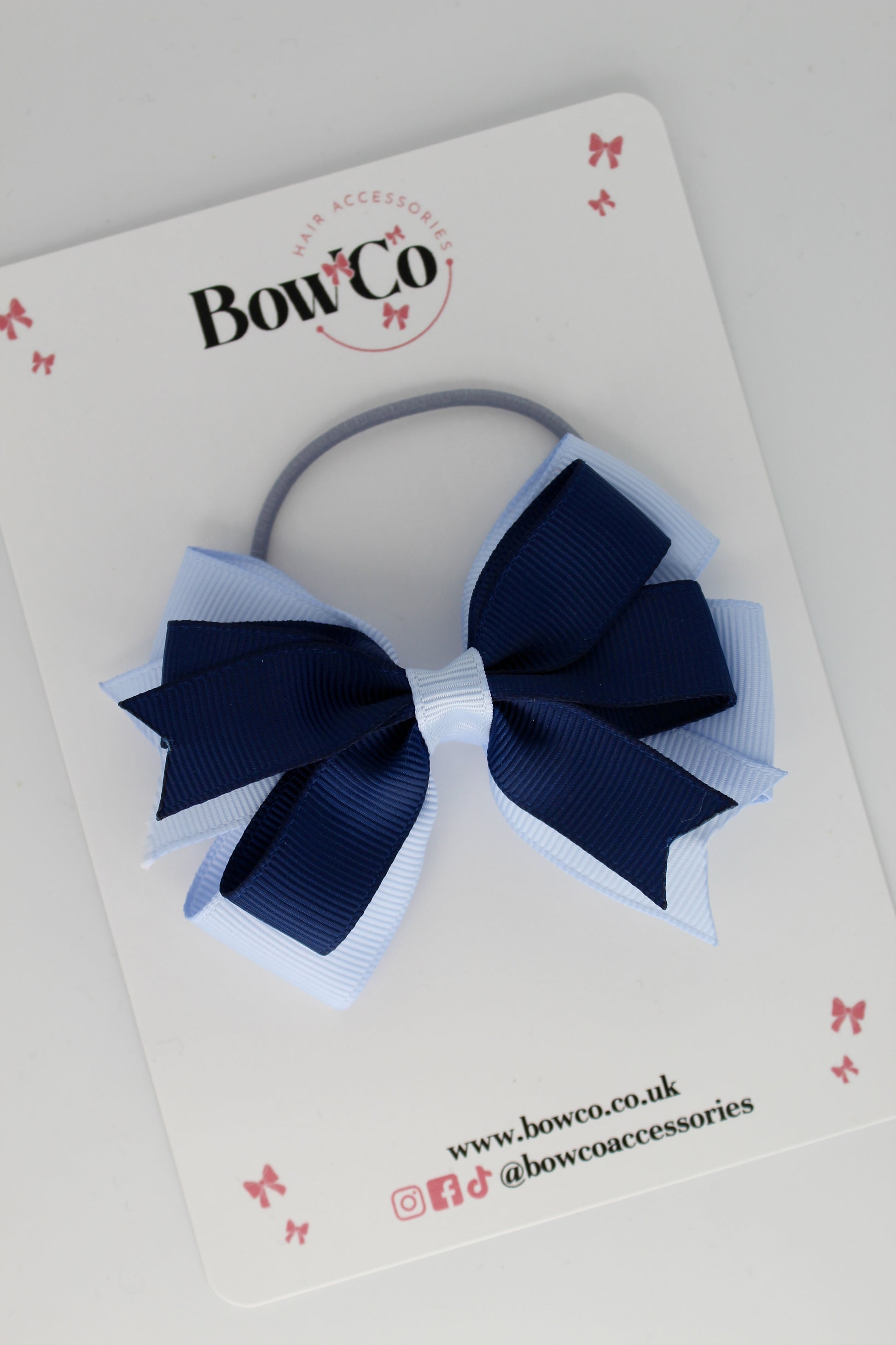 Navy and Bluebell - Double Tail Bow - Elastic