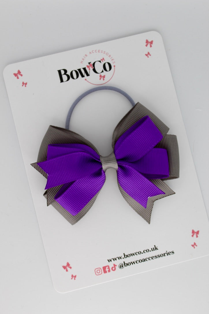 Purple and Metal Grey - Double Tail Bow - Elastic