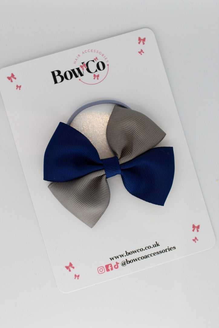 Navy and Metal Grey - Twist Bow Set - Elastic